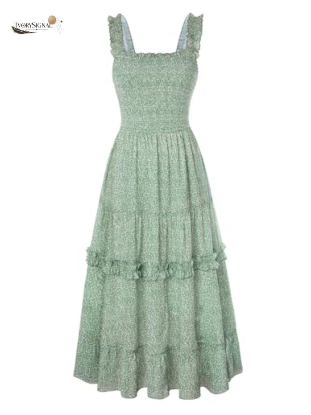 Floral Sundress Smocked Bodice Spaghetti Strap A-Line Midi Dress